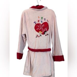 I LOVE LUCY Women's Pink and Red PLUSH Belted Bath Robe Lounge ONE SIZE OSFM